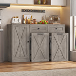 Homfa 47.2W Kitchen Sideboard Credenza, Trash Can Cabinets Fits 13 Gallon Can, 2 Drawer Wood Buffet Storage Cabinet with Adjustable Shelf, Wash Gray