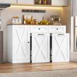 Homfa 47.2W Kitchen Sideboard Credenza, Trash Can Cabinets Fits 13 Gallon Can, 2 Drawer Wood Buffet Storage Cabinet with Adjustable Shelf, White