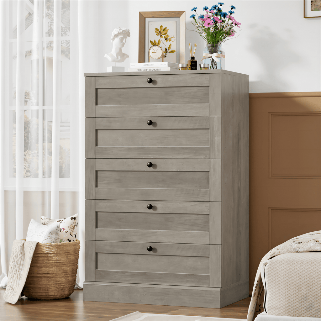 Homfa 5 Drawer Bedroom Dresser, Modern Farmhouse Vertical Dresser Draw myhomfa Homfa 5 Drawer Bedroom Dresser, Modern Farmhouse Vertical Dresser Draw myhomfa