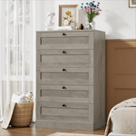 Homfa 5 Drawer Bedroom Dresser, Modern Farmhouse Vertical Dresser Drawers Wood Organizer for Living Room Entryway Small Spaces