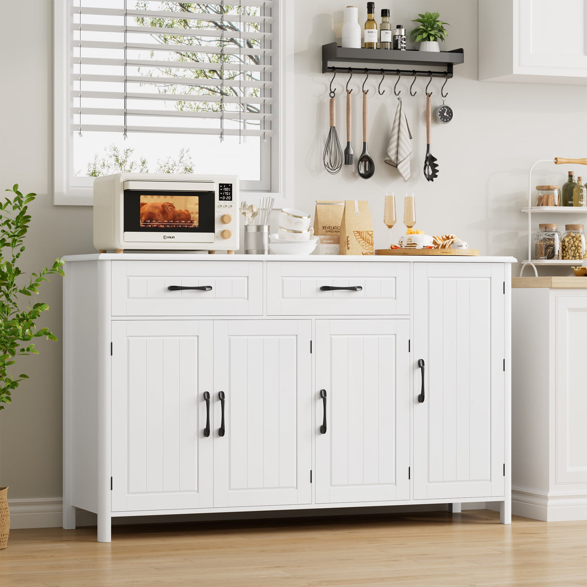 Homfa 55.1'' Kitchen Buffet Cabinet with 2 Drawers, Modern Coffee bar ...
