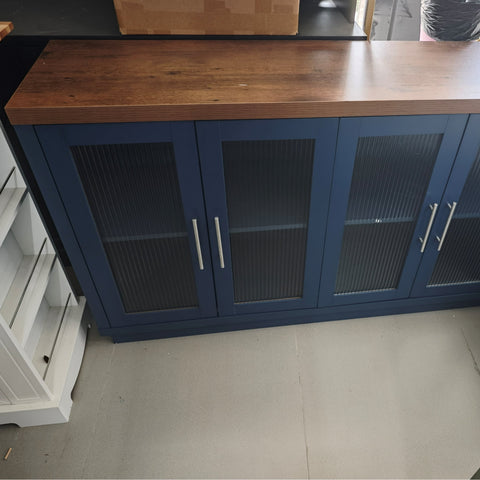 Homfa 55.1"W Modern Sideboard Buffet with Fluted Glass Doors, Accent Cabinet Console Table TV Stand, Blue & Brown