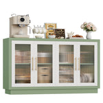 Homfa 55.1"W Modern Sideboard Buffet with Fluted Glass Doors, Accent Cabinet Console Table TV Stand, Green & White