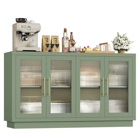 Homfa 55.1"W Modern Sideboard Buffet with Fluted Glass Doors, Accent Cabinet Console Table TV Stand, Green