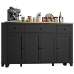 Homfa 55"W Kitchen Sideboard Credenza, 4-Doors 3-Drawer Wood Buffet Storage Cabinet with Adjustable Shelves, Black & Brown