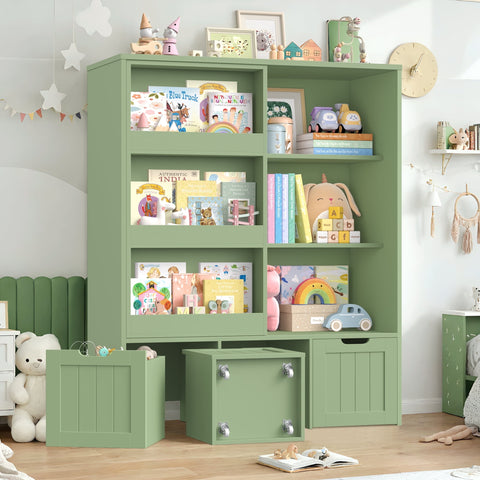Homfa 6 Cube Toy Storage, Cube Organizer with Sliding Rack, 3 Drawer Kids Bookcase and Bookshelf, Green