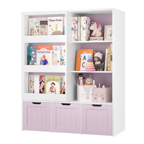 Homfa 6 Cube Toy Storage Organizer with Sliding Rack, Kids Bookcase and Bookshelf with 3 Drawers, Pink