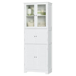 Homfa 6 Doors Linen Storage Cabinet, Wood Tall Cabinet Cupboard for Bathroom, White