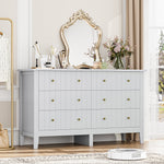 Homfa 6 Drawer Double Gray Dresser for Bedroom, Modern Dresser Wood Storage Cabinet with Classic Handle for Living Room