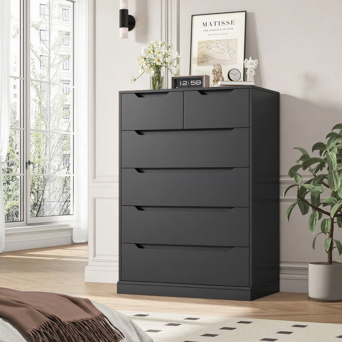 Homfa 6 Drawer Dresser for Bedroom,Tall Chest of Drawers Wooden Storag ...