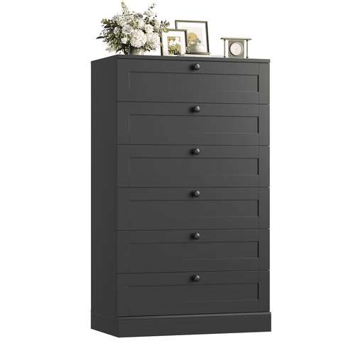 Homfa 6 Drawer Vertical Dresser for Bedroom, Modern Chest of Drawers Wood Storage Cabinet for Living Room, Black