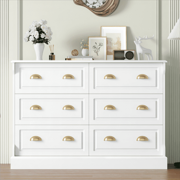 Homfa 6 Drawer White Double Dresser for Bedroom, Gold Handle Drawer Ch myhomfa Homfa 6 Drawer White Double Dresser for Bedroom, Gold Handle Drawer Ch myhomfa