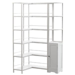 Homfa 6-Shelf L-Shaped Bookshelf Storage Organizer with Corner Bookcase, Tall Corner Etagere Bookshelf, Wood and Metal Storage Rack for Living Room Home Office, White