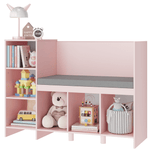 Homfa 6 Storage Cube Organizer, Open Toy Display Bookshelf with Seat for Kids Room, Pink Finish