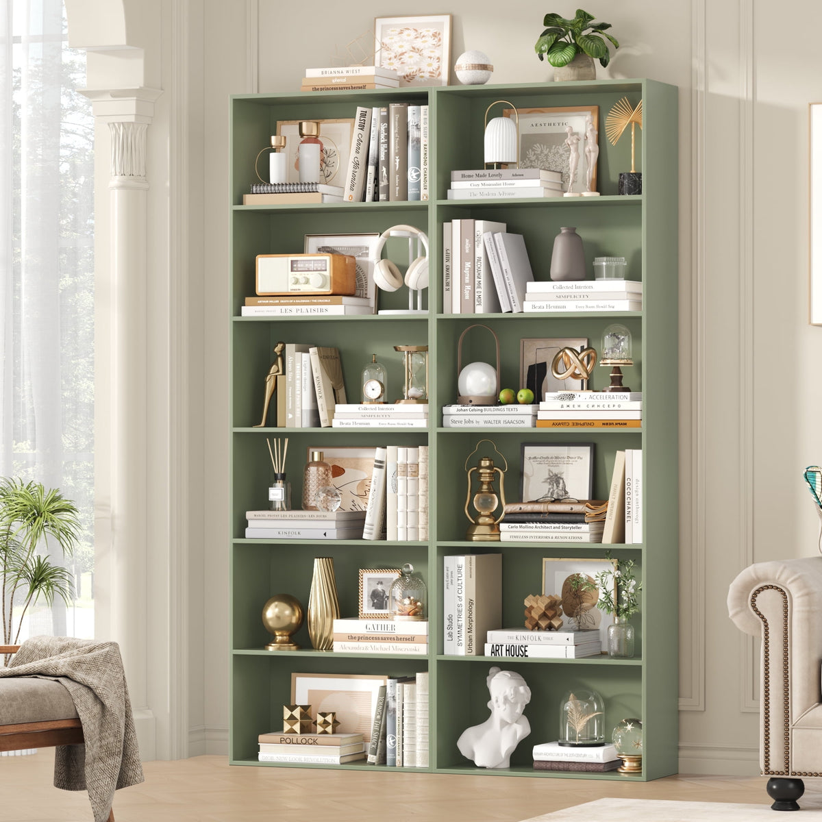 Homfa 6 Tier Tall Bookshelf and Bookcase, 2PC Wooden Bookcase Display ...