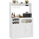 Homfa 66.9?¡À Kitchen Pantry with Plug Outlets & USB Ports , 3 Drawers Hutch Storage Cabinet with Wine Rack and Flip-Up Glass Door for Kitchen, Dinning Room, White.