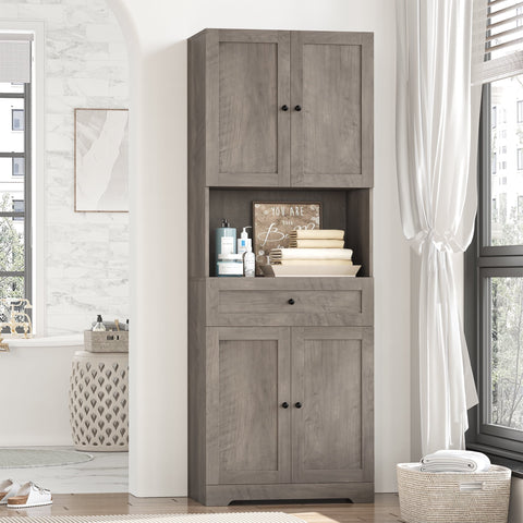 Homfa 67.5" Tall Farmhouse Bathroom Storage Cabinet with Drawer, 4 Door Modern Freestanding Cupboard, Gray