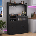 Homfa 67???¡¥ Kitchen Pantry Hutch with Charge Station, 3 Drawer Storage Cabinet with Wine Holder and Adjustable Shelf, Black