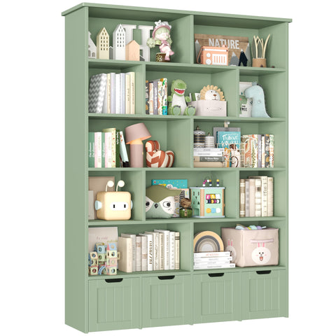 Homfa 68.9" Tall Geometric Bookcase and Bookshelf with 4 Drawers for Adults Teen, Green
