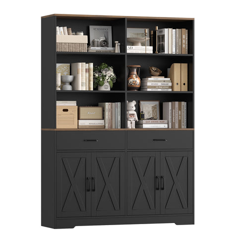 Homfa 69'' Tall Bookshelf with Drawers & Doors, 6-Tiers Double Wide Bookcases and Bookshelves with Adjustable Shelves for Living Room Home Office, Black