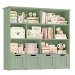 Homfa 7 Cube Toy Storage Organizer, Kids Geometric Bookcase and Bookshelf with 4 Drawers, Green