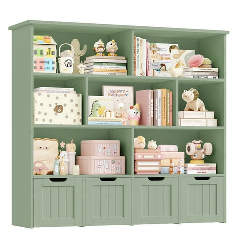 Homfa 7 Cube Toy Storage Organizer, Kids Geometric Bookcase and Bookshelf with 4 Drawers, Green