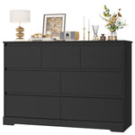 Homfa 7 Drawer Double Dresser, 47.2"W Contemporary Wood Chest of Drawer Storage Cabinet for Bedroom Living Room, Black