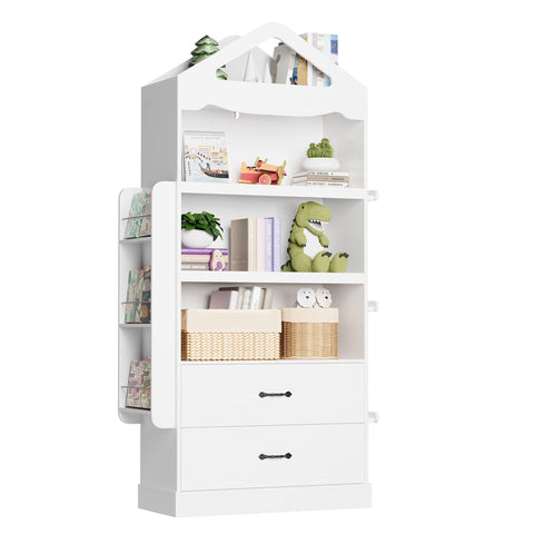 Homfa 71''H Kids Tall Bookcase with 2 Drawers & 3-Tier Open Shelves