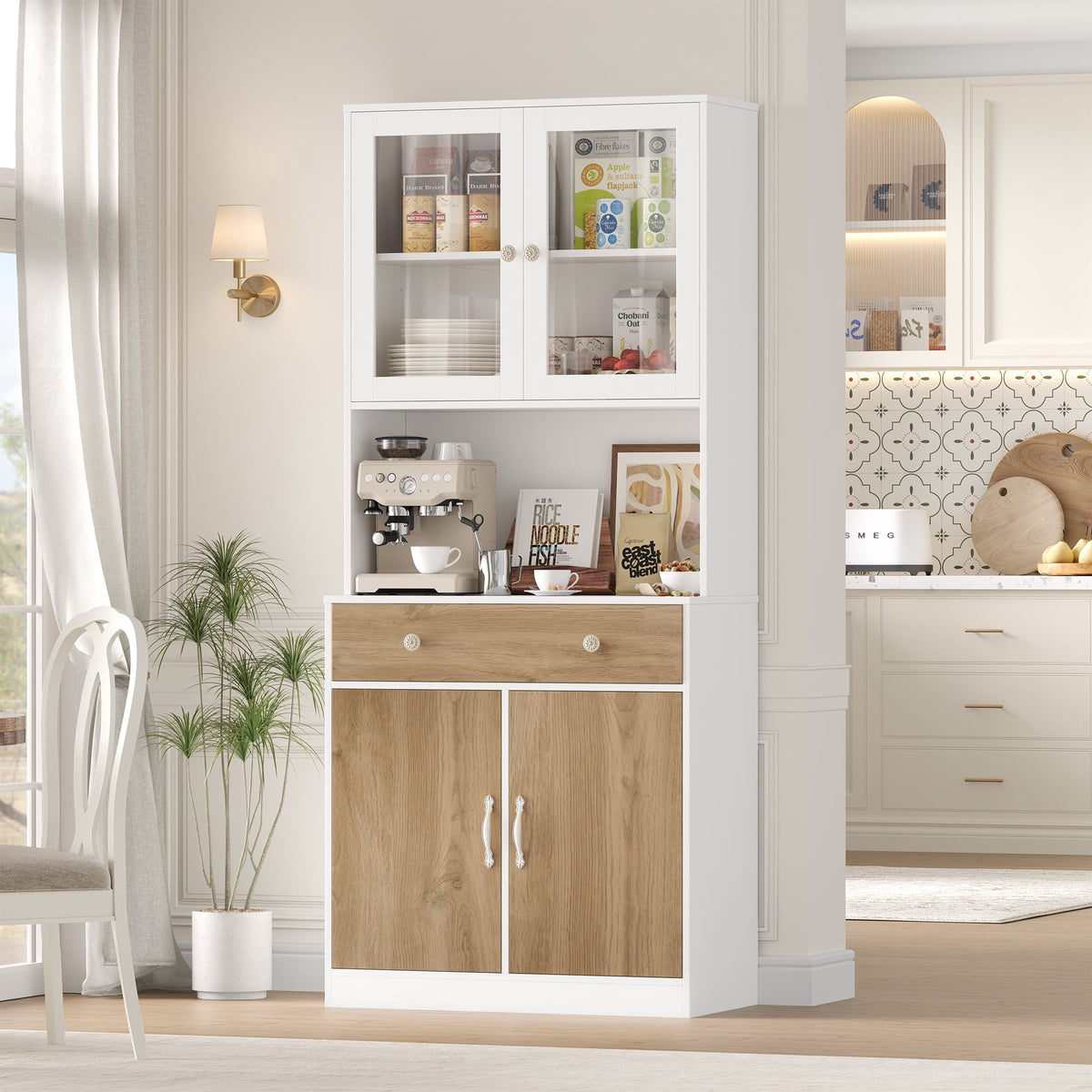 Homfa 71'' Tall Kitchen Pantry Cabinet with Microwave Shelf & Drawer ...
