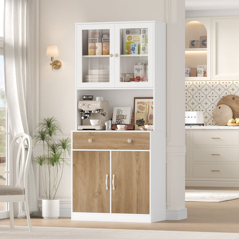 Homfa 71'' Tall Kitchen Pantry Cabinet with Microwave Shelf & Drawer ...