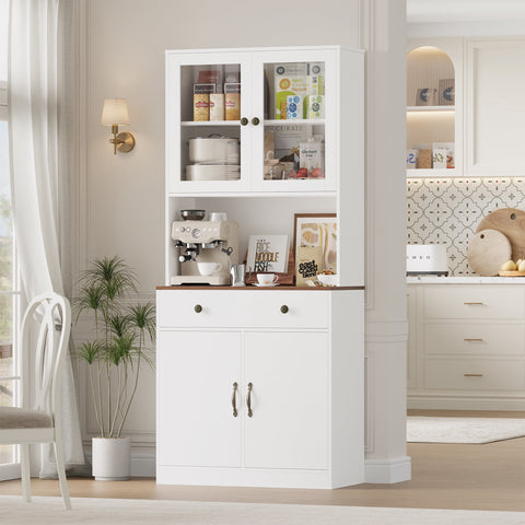 Homfa 71'' Tall Kitchen Pantry Cabinet with Microwave Shelf & Drawer ...
