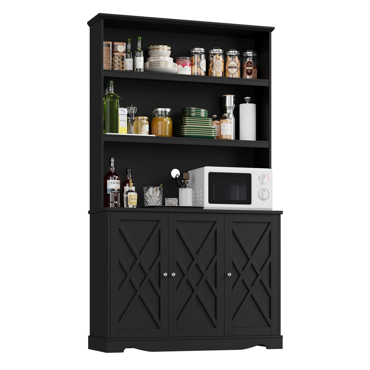 Homfa 77.2?¡À Kitchen Pantry Cabinet with Microwave Stand, 3 Door Hutc ...