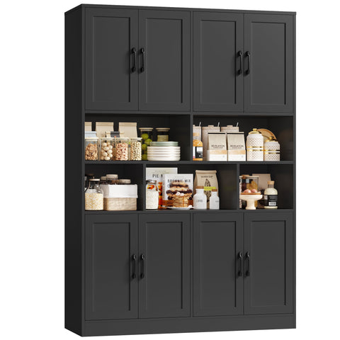Homfa 8 Door Storage Cabinet with Adjustable Shelves£¬71¡±H Pantry Cabinet for Kitchen, Dining Room. Bookcase with Open Cubes, Black