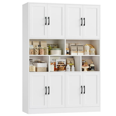 Homfa 8 Door Storage Cabinet with Adjustable Shelves£¬71¡±H Pantry Cabinet for Kitchen, Dining Room. Bookcase with Open Cubes, White