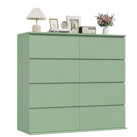 Homfa 8 Drawer Dresser for Bedroom, Horizontal Dresser Chest with Easy Pull Bevel Handle, Storage Cabinet for Living Room, Green