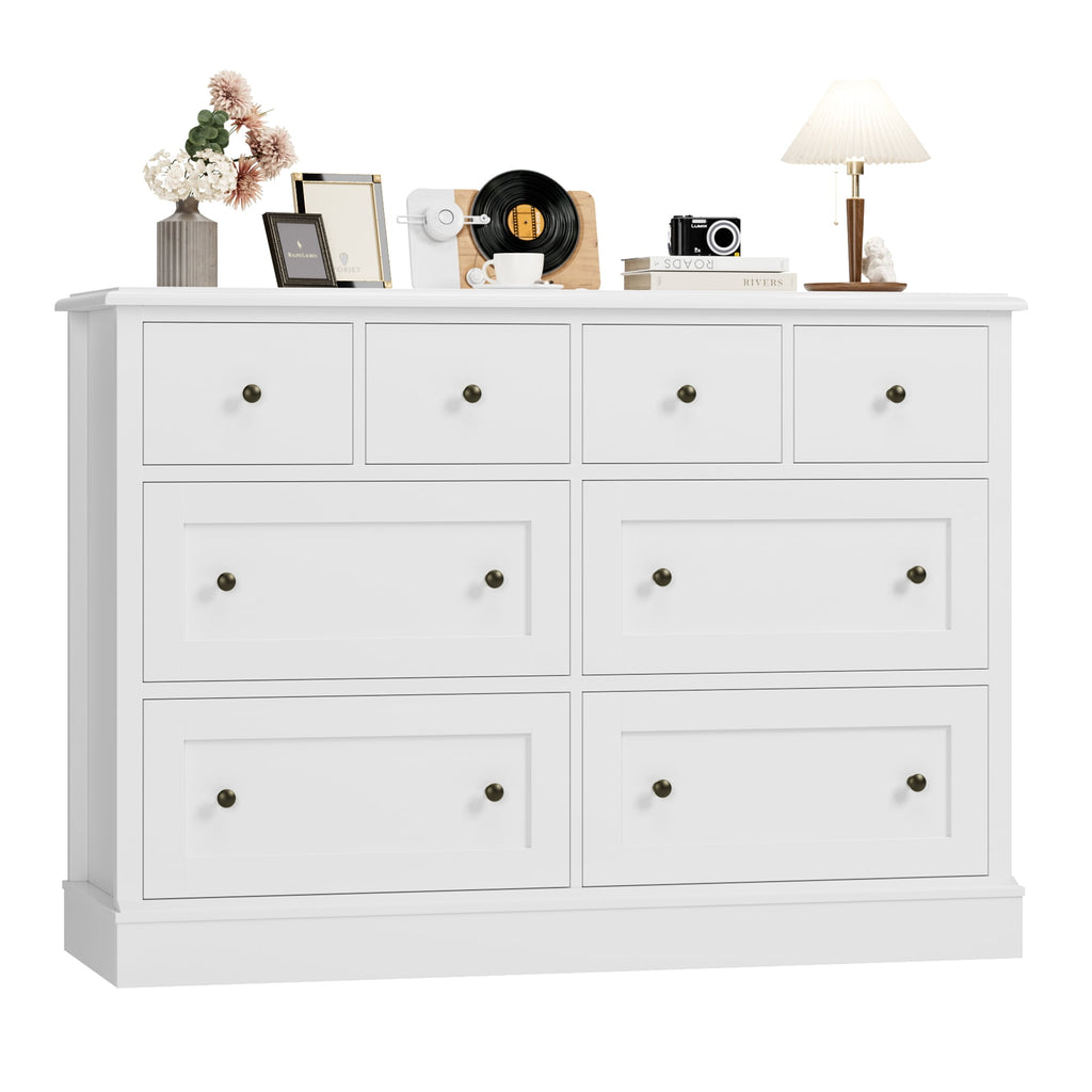 Homfa 8 Drawer Horizontal Combo Dresser for Bedroom, Modern White Ches myhomfa Homfa 8 Drawer Horizontal Combo Dresser for Bedroom, Modern White Ches myhomfa