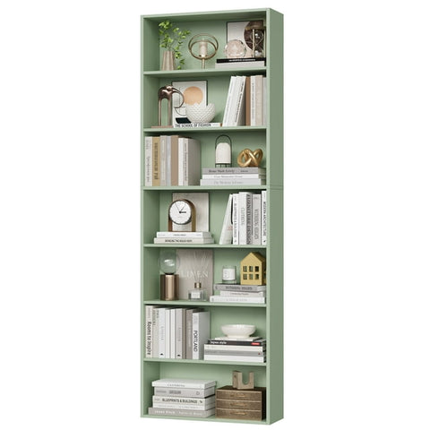 Homfa 7-Tier Bookshelves, Freestanding Display Storage Shelves, 82" Tall Bookcases for Bedroom, Living Room, Home Office, Green