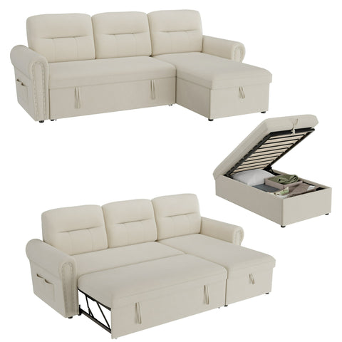 Homfa 86.6'' Convertible Sectional Sofa with Pull-out Bed