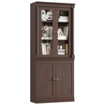 Homfa Bark Grain Bookcase with Tempered Glass Doors and Roman Pillars, 71.3 H File Cabinet with Adjustable Shelf, 5-Tier Bookshelf for Study Home Office, Reddish-Brown