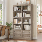 Homfa Double Row 6-tier Bookcases Floor Standing, 71 in Tall Bookcase Bookshelf with 4 Drawers and 8 Display Cubicles, for Home Office Living Room, Gray