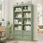Homfa Double Row 6-tier Bookcases Floor Standing, 71 in Tall Bookcase Bookshelf with 4 Drawers and 8 Display Cubicles, for Home Office Living Room, Green