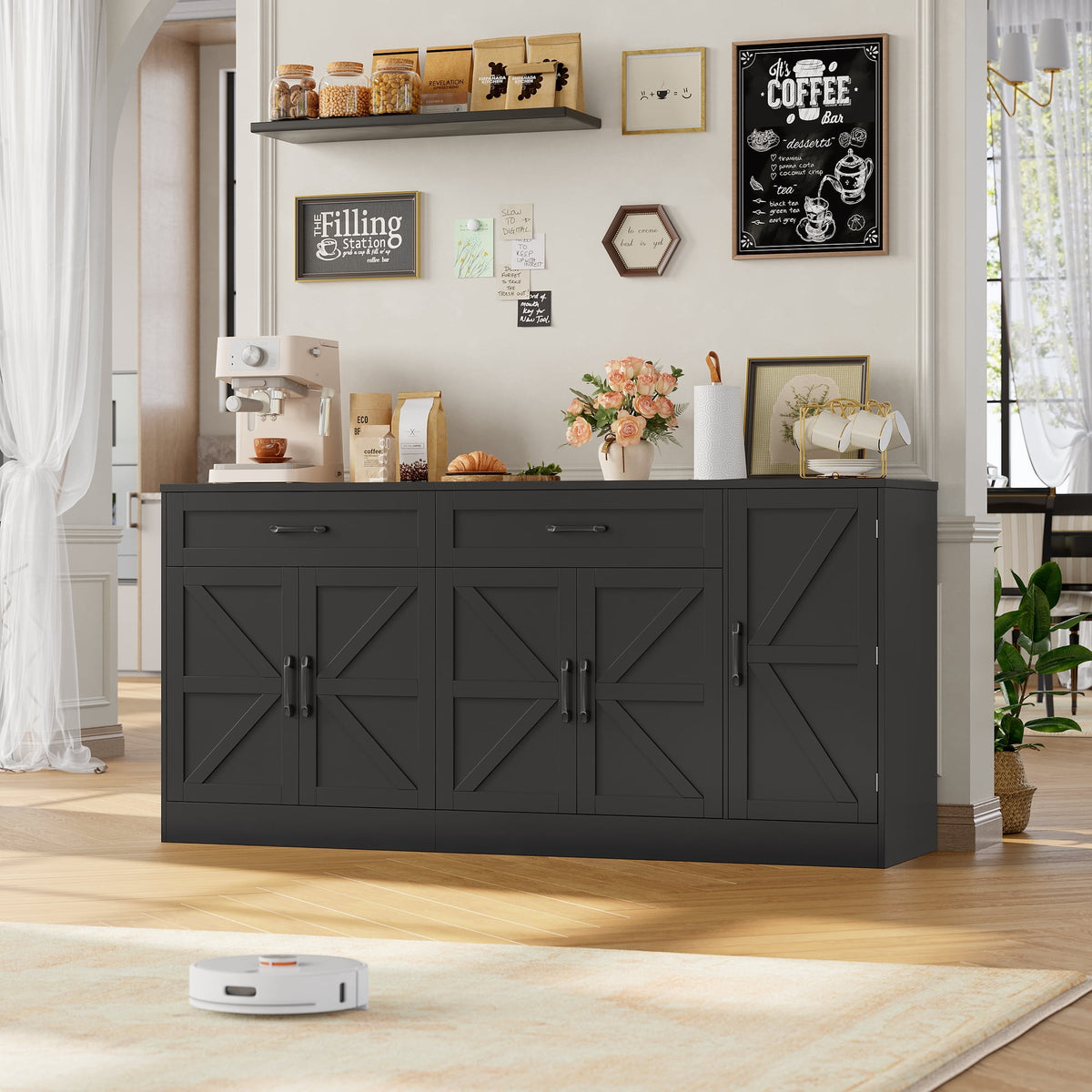 Homfa Farmhouse Buffet Cabinet with 2 Drawers, 70.9