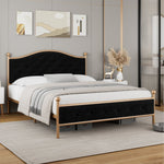 Homfa Full Size Bed Frame, Button Tufted Upholstered Headboard Platform Bed with Metal Tubular, 9.8" Under Bed Storage, Black