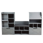Homfa Kids Bookcase with Reading Nook, 74.61" L Kids Toy Storage Organizer with 12 Cubbies, 2 Drawers for Kids Room, Gray