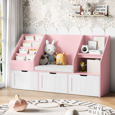 Homfa Kids Bookshelf with Reading Nook & 3 Movable Drawers