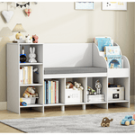 Homfa Kids Bookshelf with Reading & Seat Nook, 7 Cube Wooden Child Toy Organizer with Adjustable Shelf, 31.5'' H x 54.5'' W, White