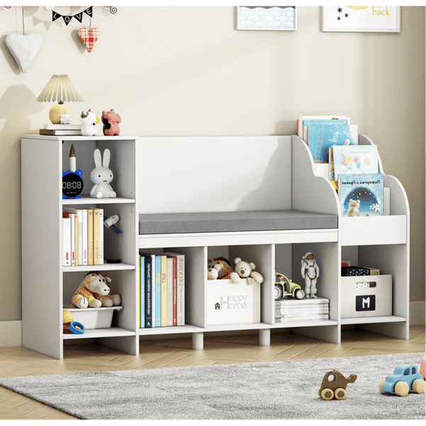 Homfa Kids Bookshelf with Reading & Seat Nook, 7 Cube Wooden