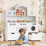 Homfa Kids Kitchen Playset, Wooden Little Chef Pretend Toy Kitchen w/Sink, Stove, Microwave, Storage Cabinet, Play Kitchen for Toddlers, Gift for Boys Girls 3+, White