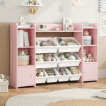 Homfa Kids Toy Organization Cubby Bookcase with 9 Bin, 2 Door Pink Storage Organizer Bookshelf for Children Room Playroom