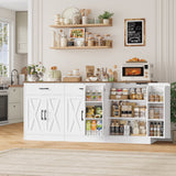 Homfa 6-Door Buffet Cabinet with Built-In Power Outlet, 70.8¡± Kitchen Sideboard with 2 Drawers, Farmhouse Storage Cabinet with Door-Mounted Shelves for Dining Room, White